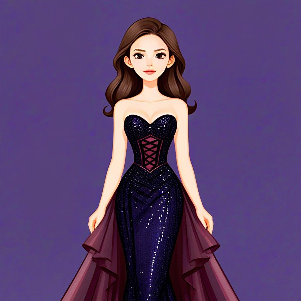 Woman in Corset-Inspired Sequin Dress Digital Illustration