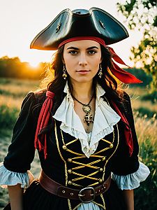 Woman in Pirate Costume Outdoor Cosplay Portrait at Sunset