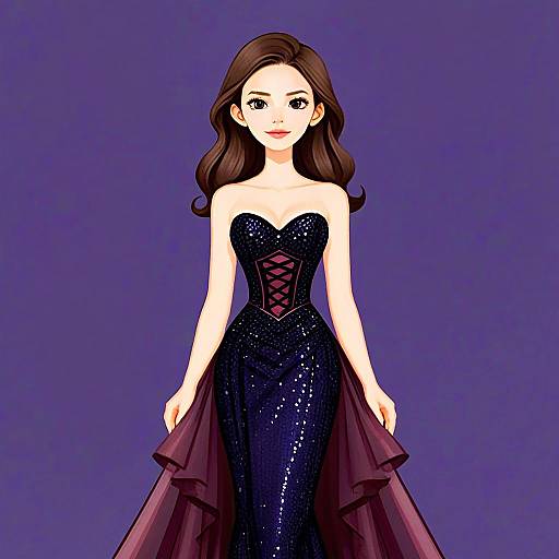 Woman in Corset-Inspired Sequin Dress Digital Illustration