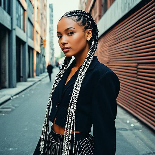 Confident Woman with Braided Hair in Urban Street Style Portrait