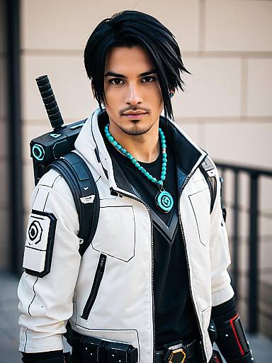 Cyberpunk Apex Legends Style Male Cosplayer with Crypto Accessories