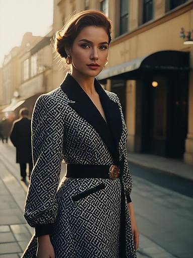 Woman in Stylish Designer Outfit Walking on City Street Cinematic Realism