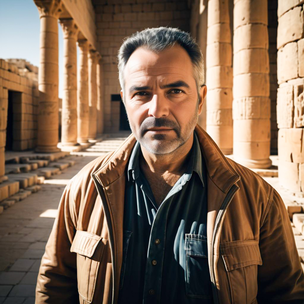 Confident Man in Ancient Temple