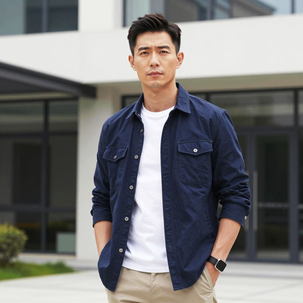 Young Asian Man in Casual Outfit Outdoors