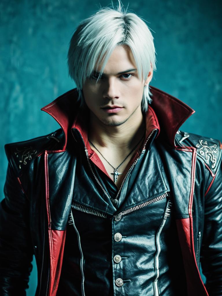 Man Cosplay Wearing Nero Devil May Cry Costume Realistic Photo