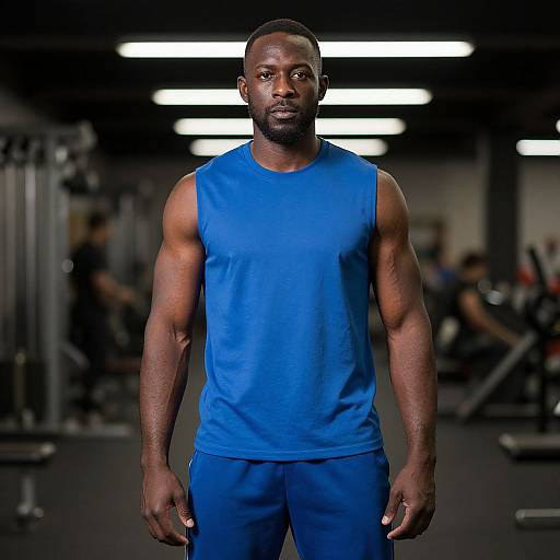 Man in Blue Workout Outfit Standing in Gym