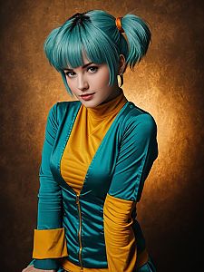 Realistic Bulma Cosplay Woman Character Portrait