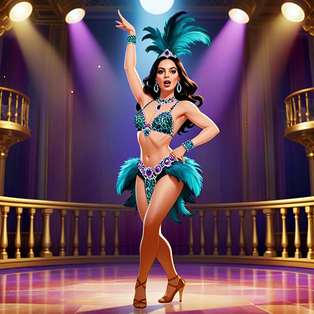 Glamorous Woman in Showgirl Costume Performing on Stage