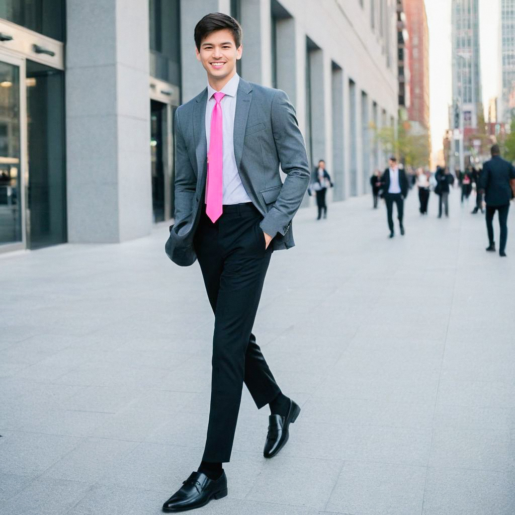 Confident Young Man in Business Attire on City Street