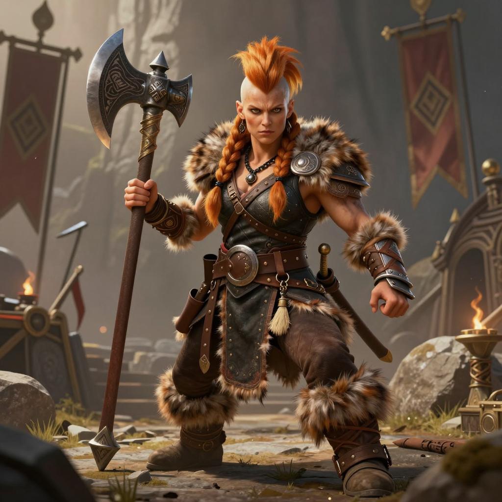 Viking Warrior Woman with Axe in Fantasy Landscape
