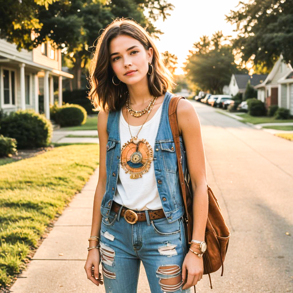 Stylish Young Woman in Casual Street Style