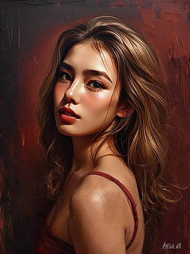 Digital Portrait of Woman with Blonde Hair in Red Dress