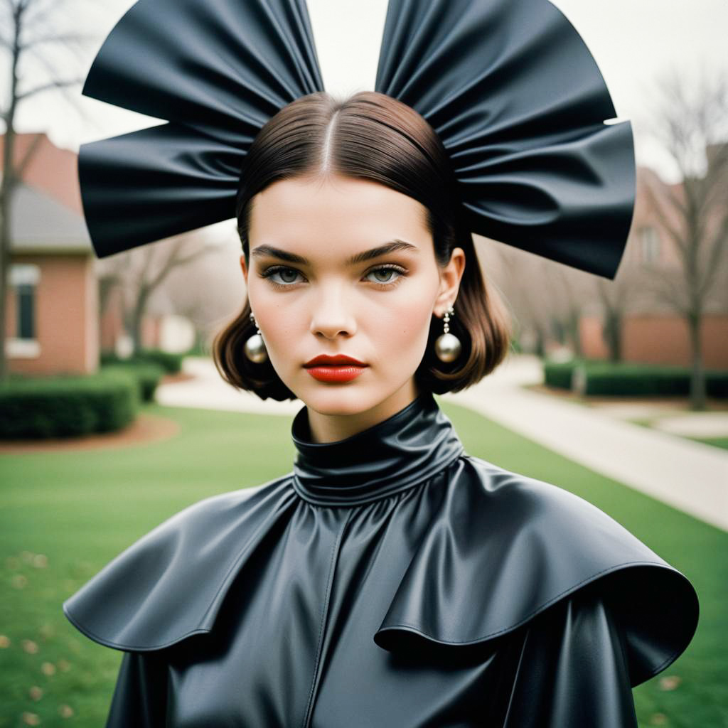 Elegant Woman in High-Fashion Outfit with Bow