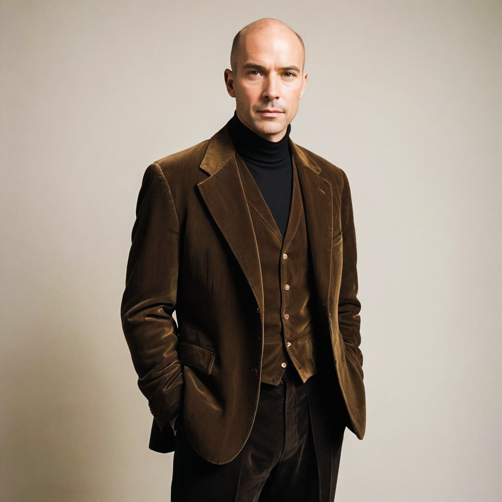 Stylish Man in Brown Velvet Suit