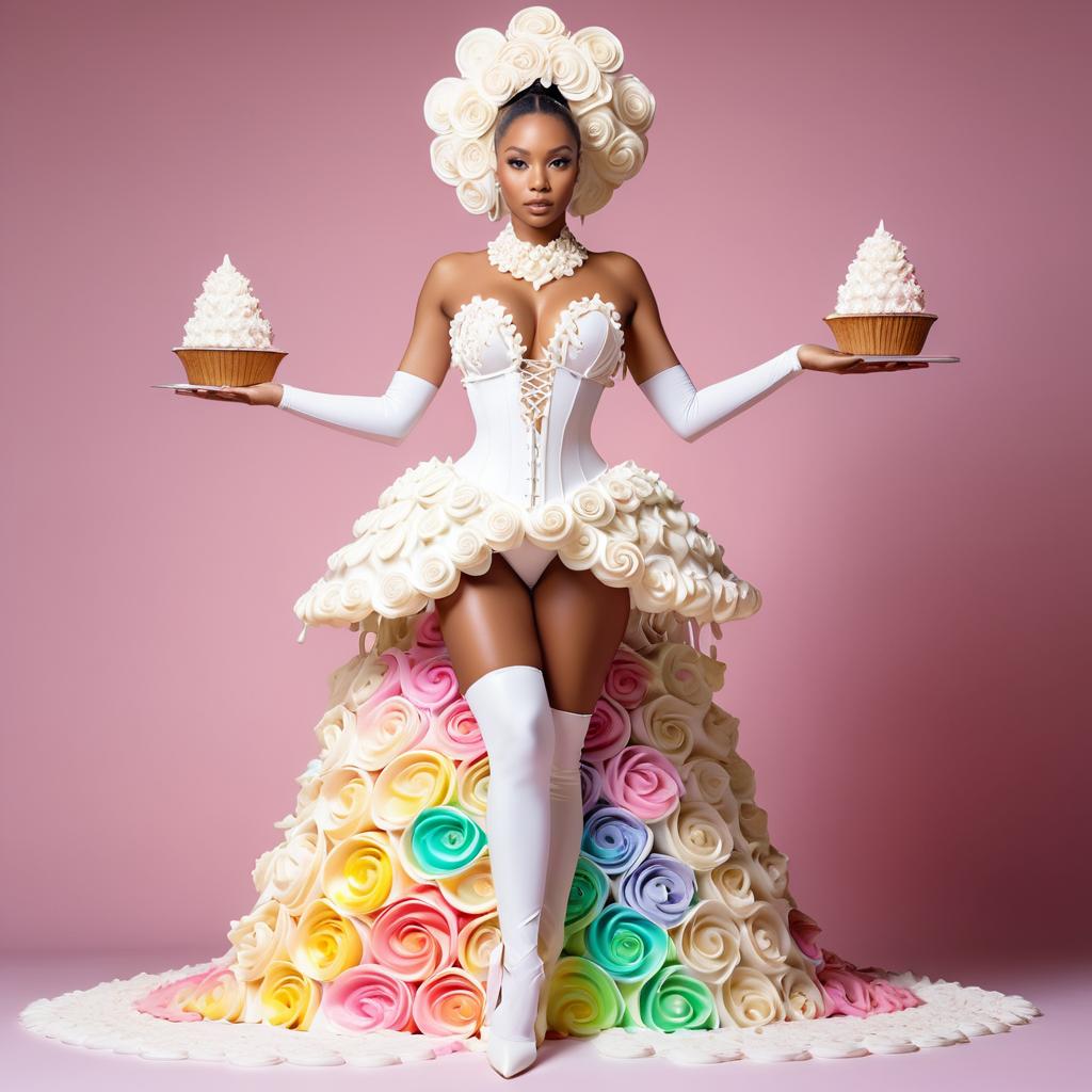 Woman in Dessert-Inspired Costume with Floral Headpiece