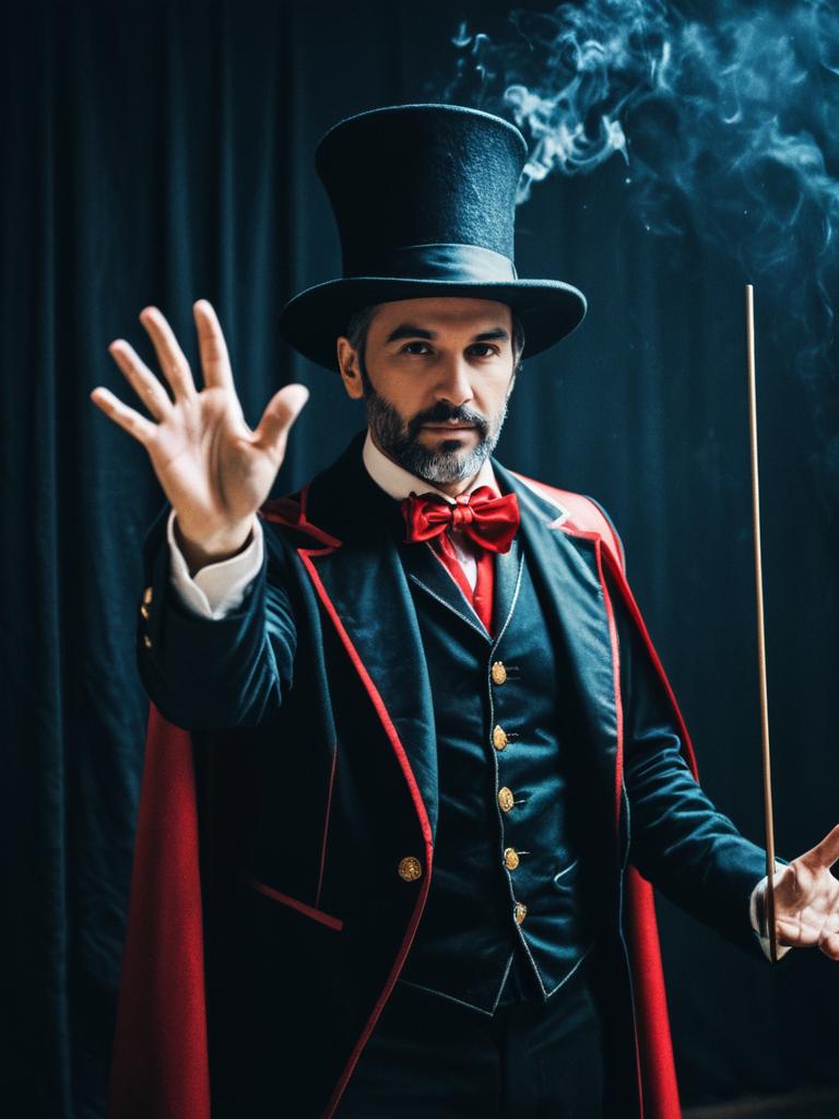 Man in Magician Costume Cinematic Realism Dramatic Magical Cosplay