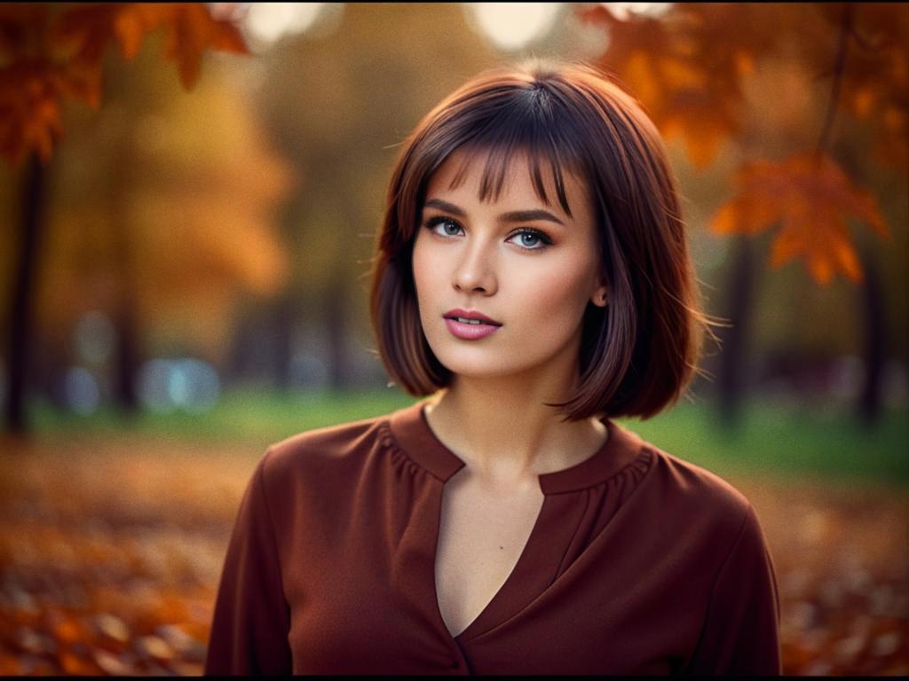 Thoughtful Young Woman in Autumn Leaves