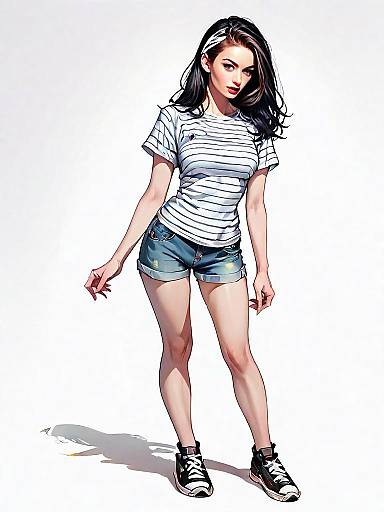 Realistic Comic Style Illustration of Casual Young Woman Full Body