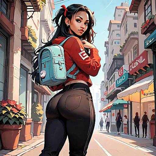 Stylish Young Woman in Urban City Street Digital Artwork