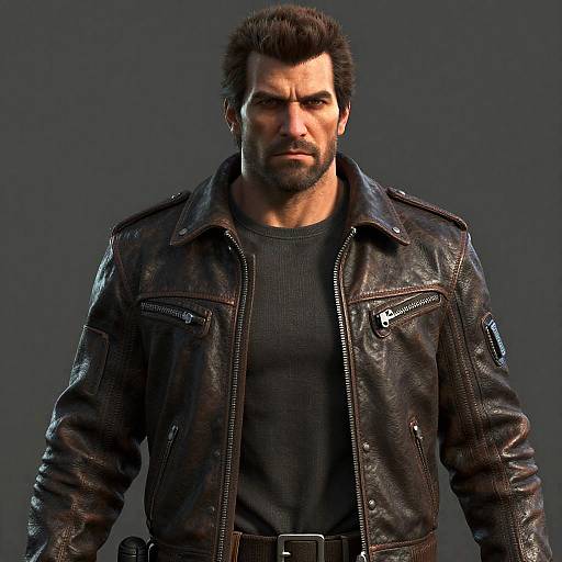 3D Render of Rugged Man in Brown Leather Jacket