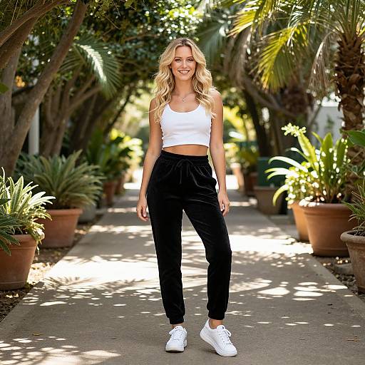 Young Woman in Casual Outfit Standing on Outdoor Path