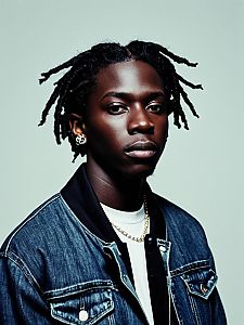 Young Man in Denim Jacket and Hip-Hop Style Accessories