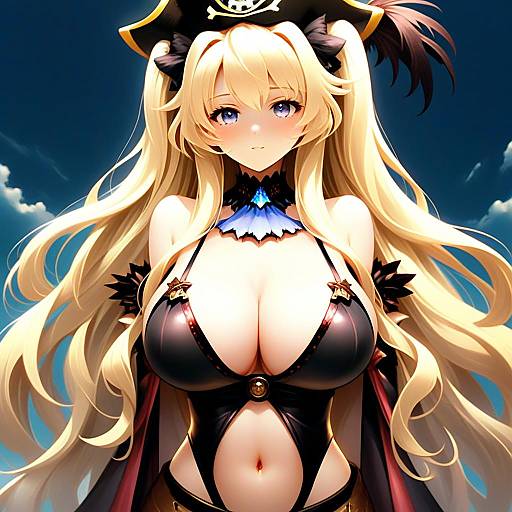 Anime Pirate Woman Blonde Long Hair Digital Illustration