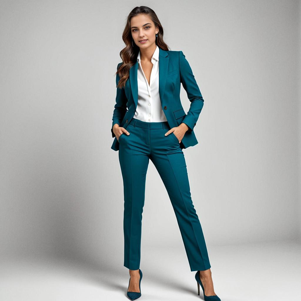 Confident Woman in Teal Suit