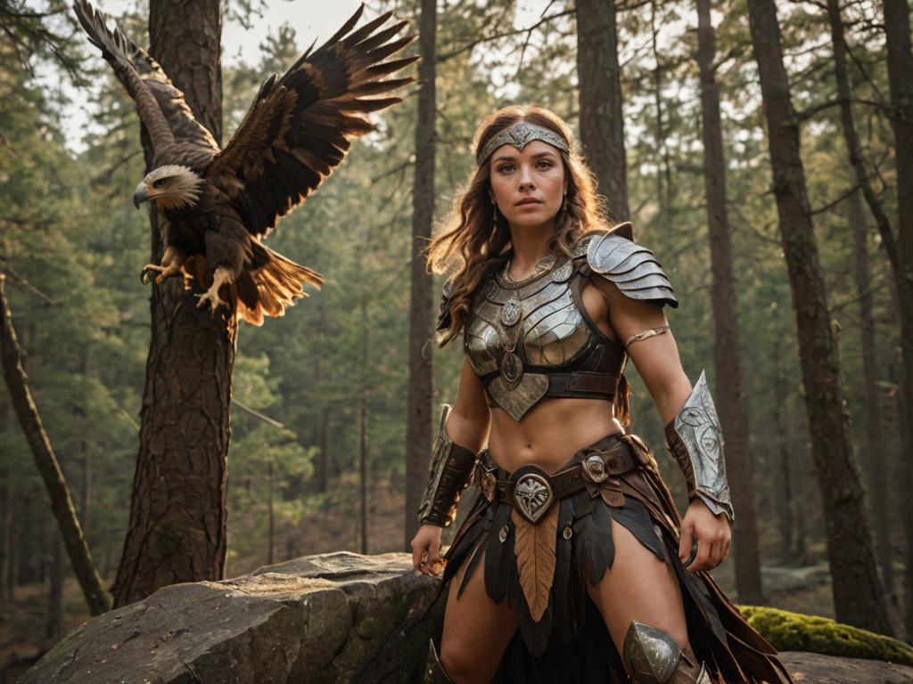 Eagle Warrior Woman in Fantasy Forest