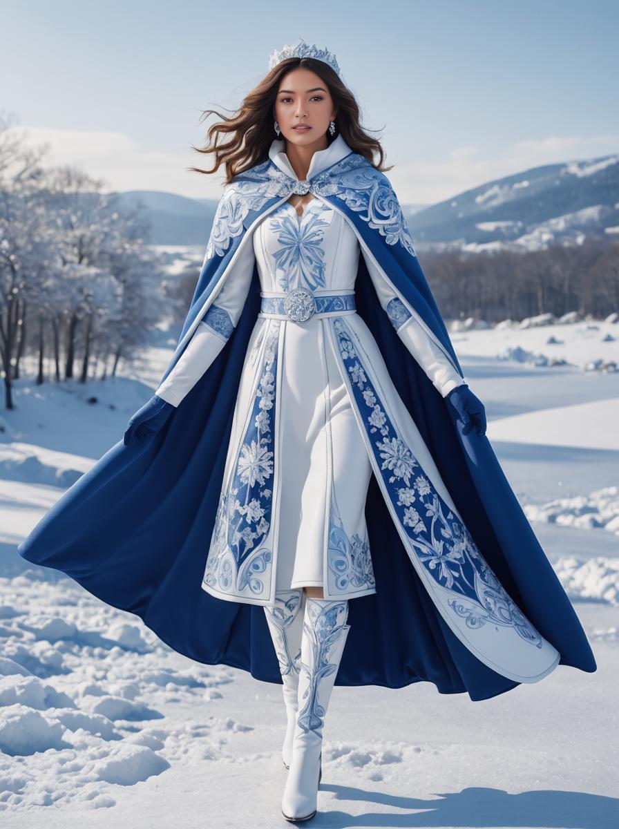 Winter Queen in Elegant Blue Gown