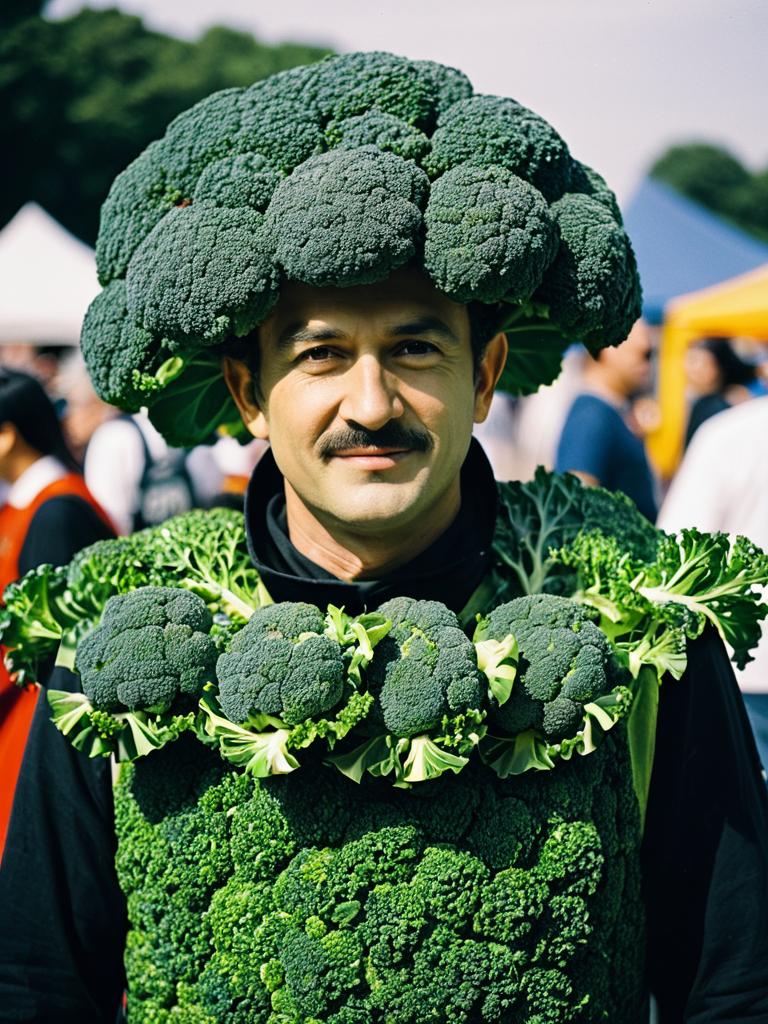 Man in Broccoli Costume at Outdoor Cosplay Festival