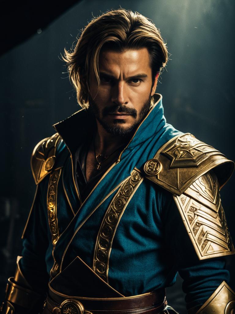 Realistic Adon Cosplay Man Wearing Detailed Armor Costume