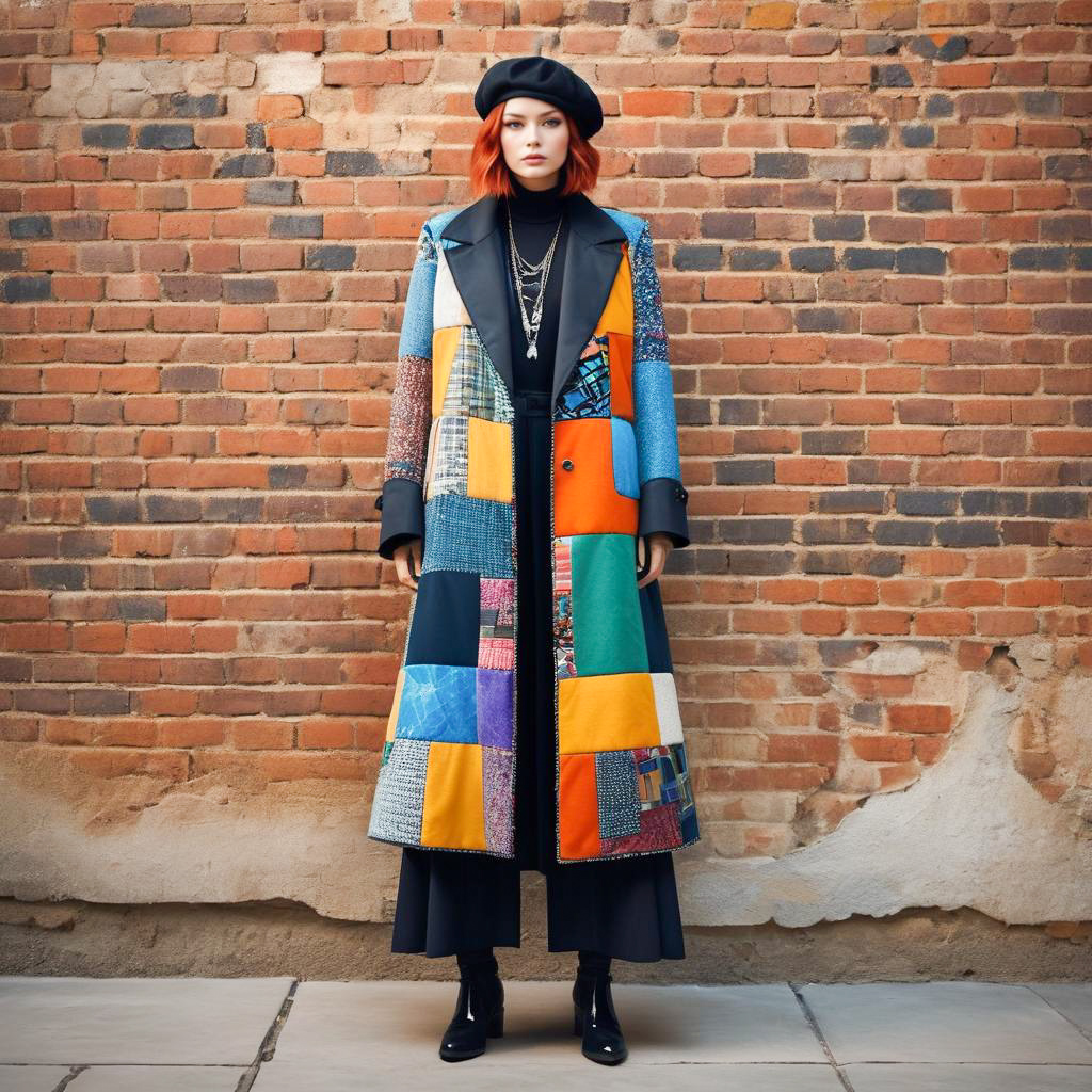 Confident Woman in Vibrant Patchwork Coat