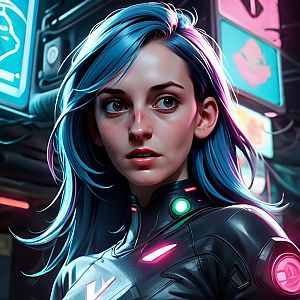 Futuristic Woman in Cyberpunk City