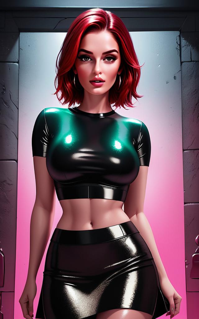 Confident Woman with Red Hair in Futuristic Fashion