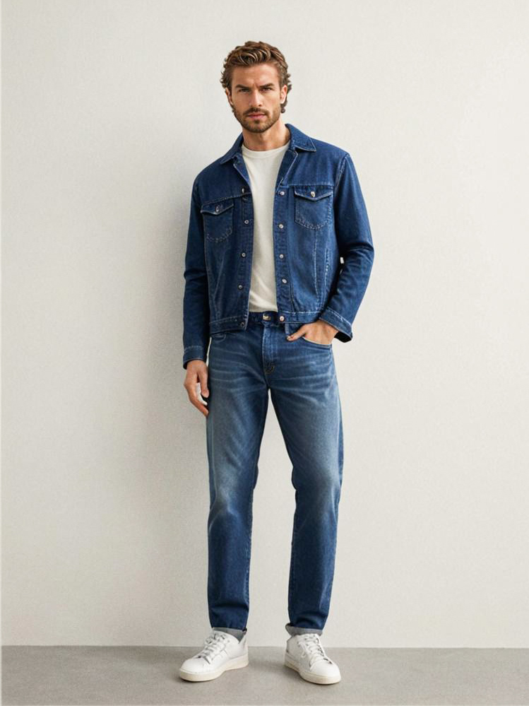 Stylish Man in Trendy Denim Outfit