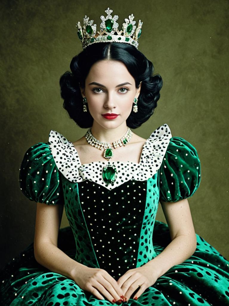 Elegant Woman in Vintage Emerald Velvet Royal Gown with Jeweled Crown Elegant Woman in Vintage Emerald Velvet Royal Gown with Jeweled Crown