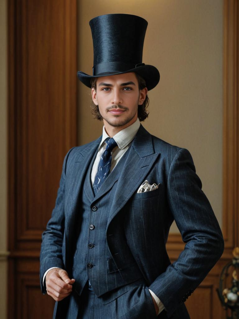 Well-Dressed Man in Vintage Attire with Top Hat