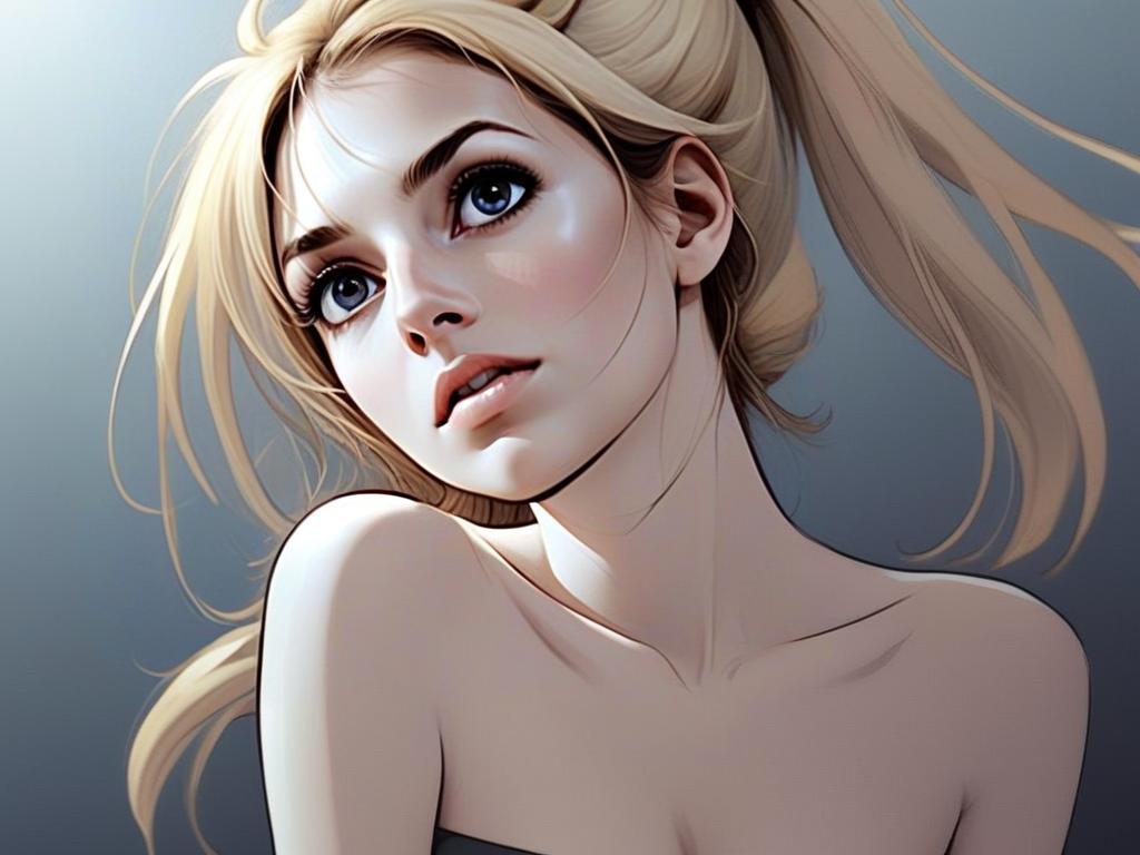 Blonde Woman in Semi-Realistic Anime Style Digital Portrait
