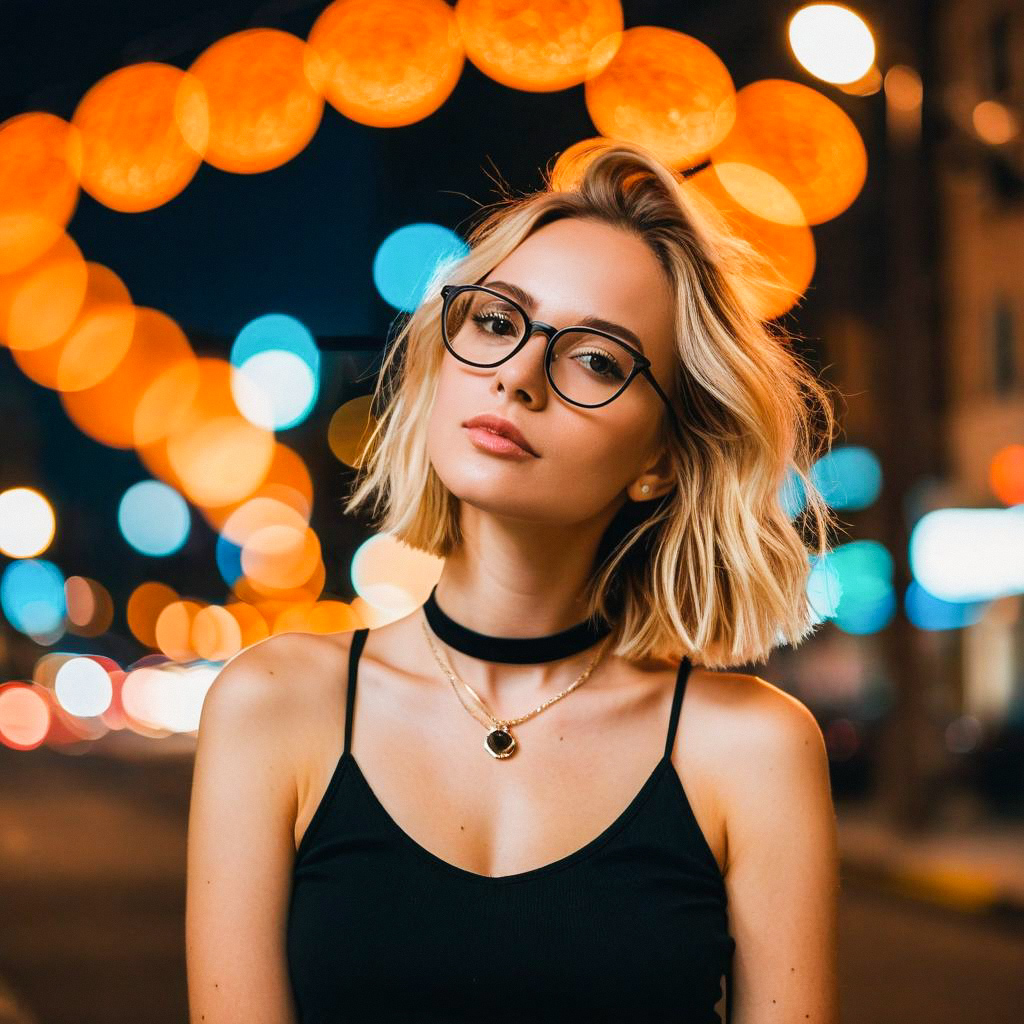 Confident Young Woman in Urban Night Setting