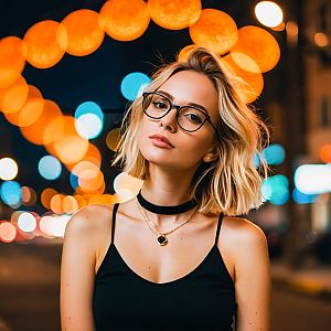 Confident Young Woman in Urban Night Setting