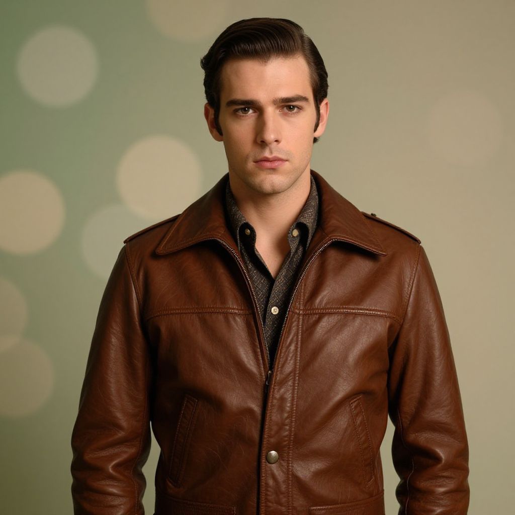 Young Man in Classic Brown Leather Jacket Portrait