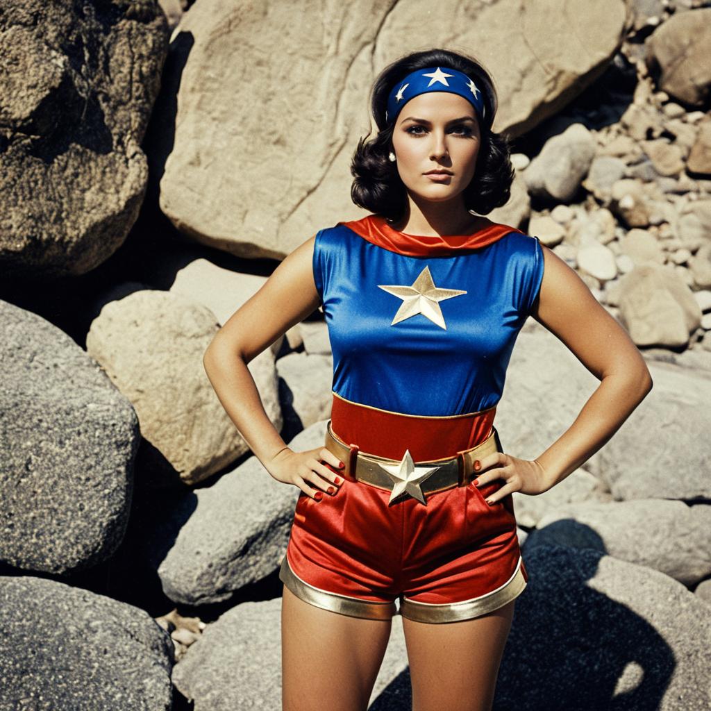 Confident Woman in Vintage Superhero Costume