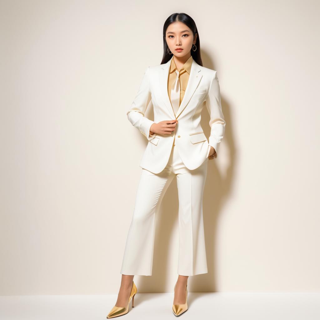 Confident Woman in Cream Suit