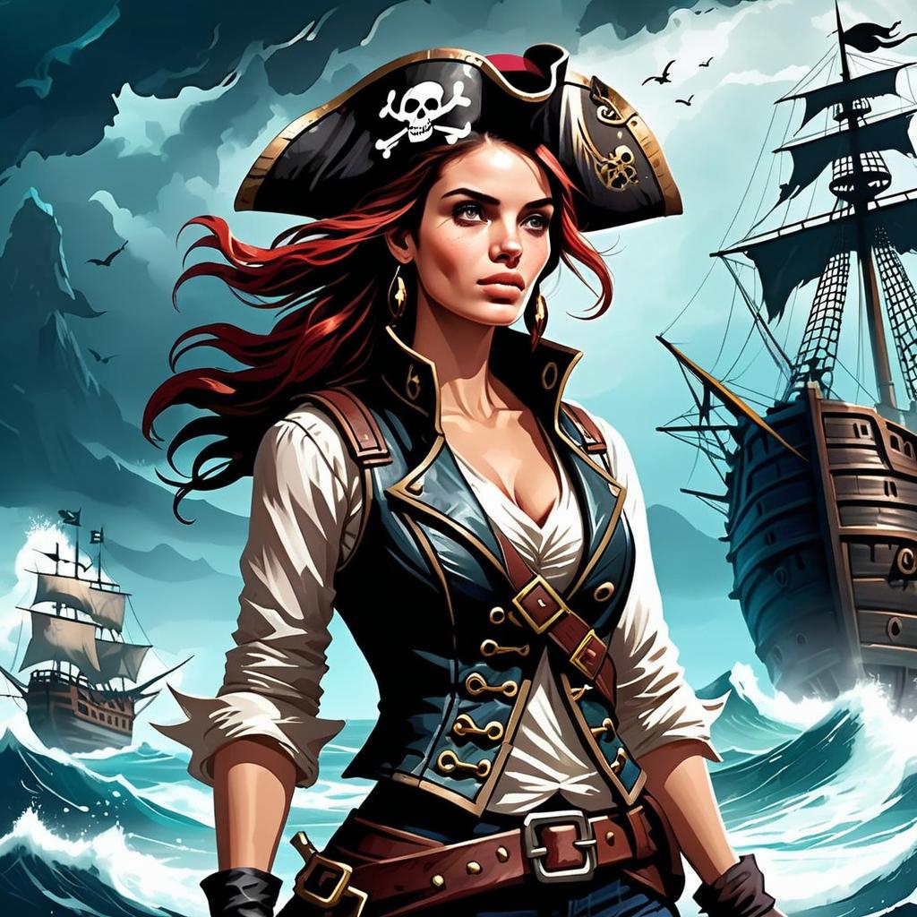 Pirate Woman Against Stormy Sea