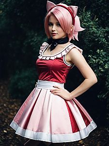 Woman Cosplay Wearing Amy Rose Archie Costume Realistic Photo