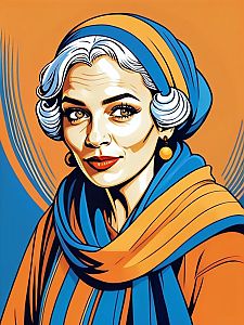 Vibrant Pop Art Woman with Headscarf