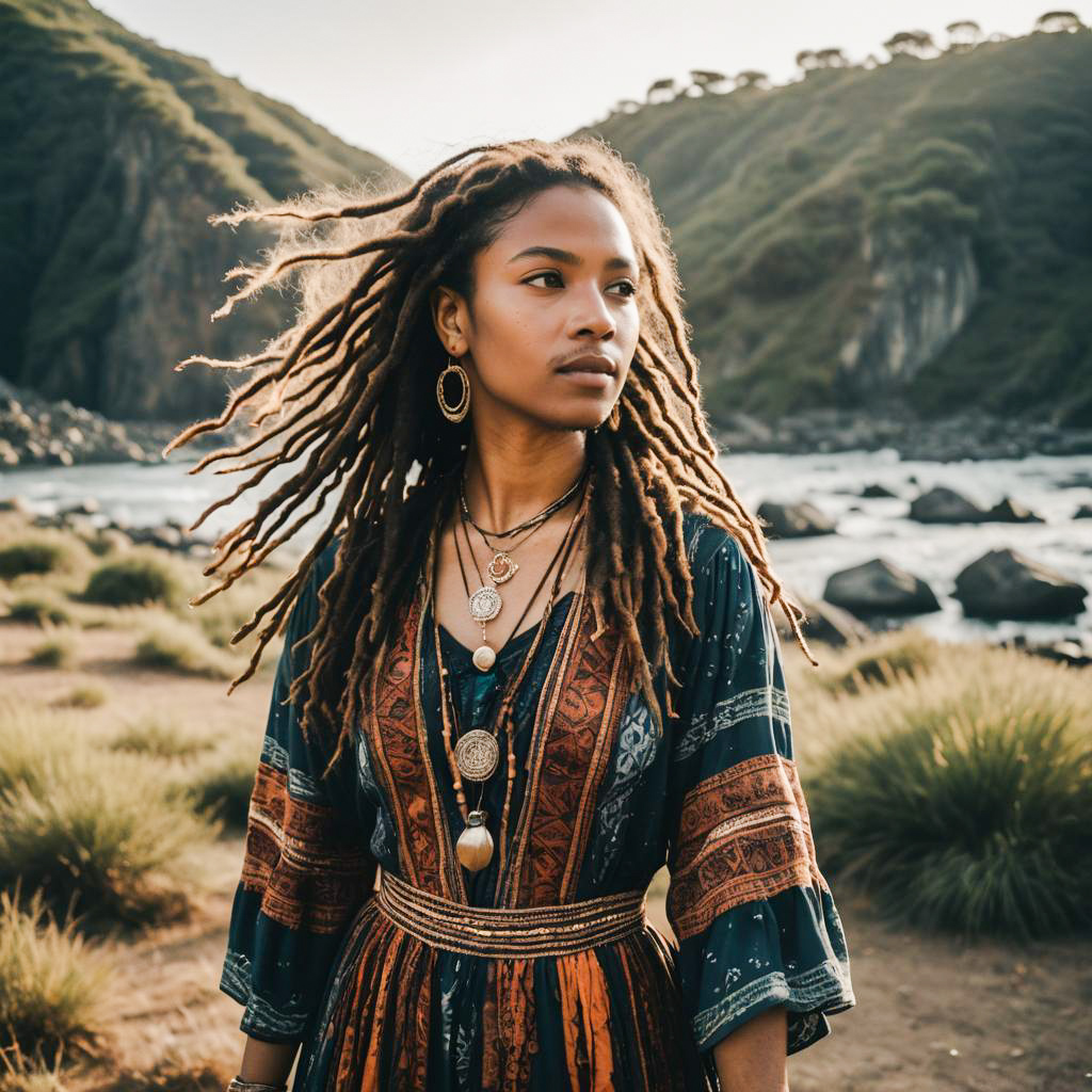 Woman with Dreadlocks in Bohemian Dress by Serene River