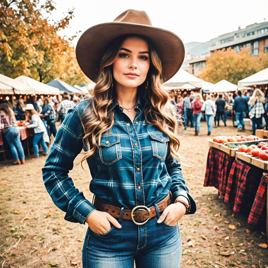 Confident Woman at Fall Market