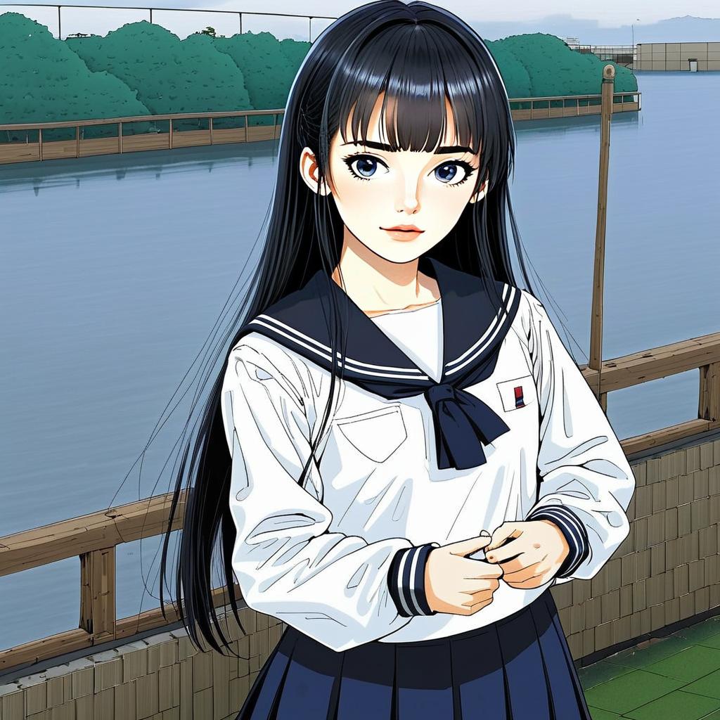 Anime Girl in Japanese School Uniform by Riverside - Akebi Komichi Style
